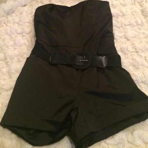 Silk black romper with belt