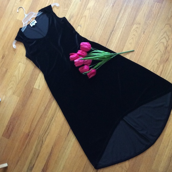 PARTY DRESS, JUMP V Neck black velour Hi-low dress