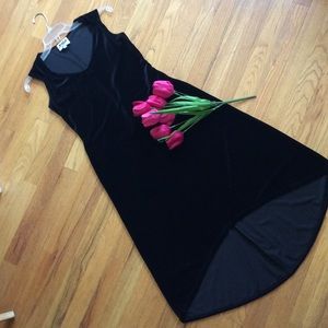 PARTY DRESS, JUMP V Neck black velour Hi-low dress
