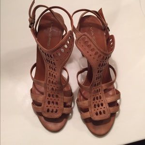 Via Spiga Tan Strappy Sandals Wedge Heel