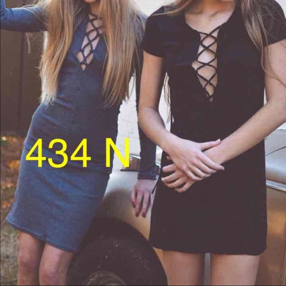 Brandy Melville Black Lace Up Long Sleeve Dress