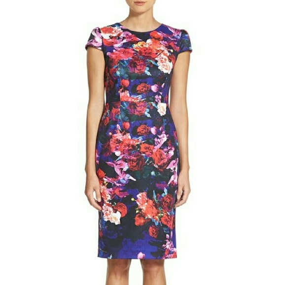 Betsey Johnson Rose Print Stretch Midi Dress NWT