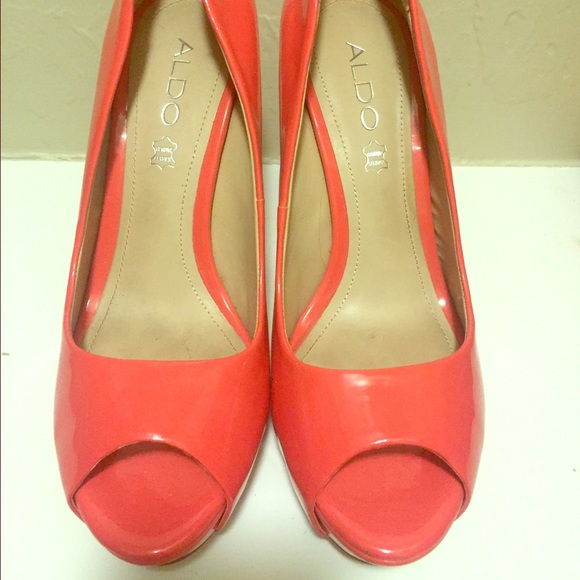 Salmon/ pink peep toe stilettos