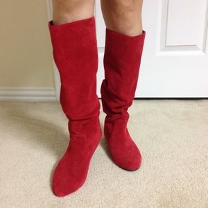 Red suede boots