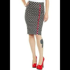 Polka dot sourpuss pencil skirt