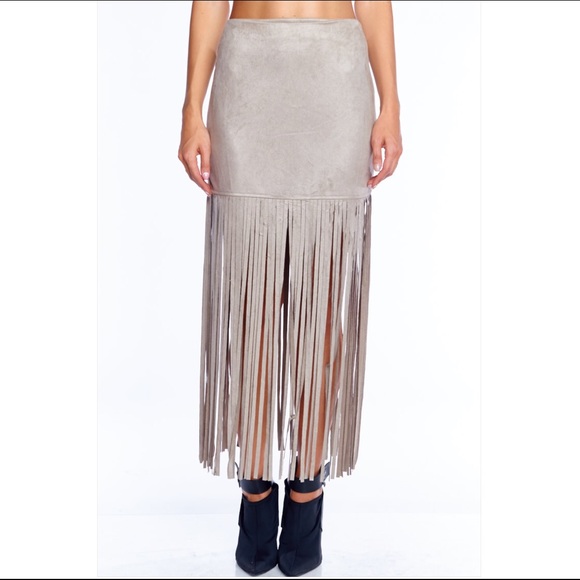 Stone Fringe Maxi Skirt