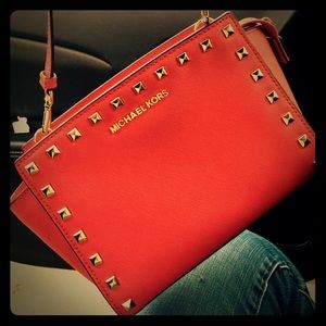 Coral & Gold Studded MK Selma