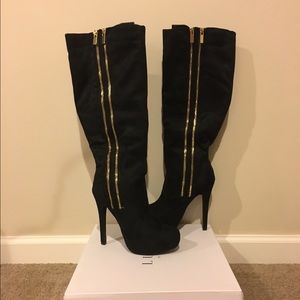 Black & Gold Zipper Boots