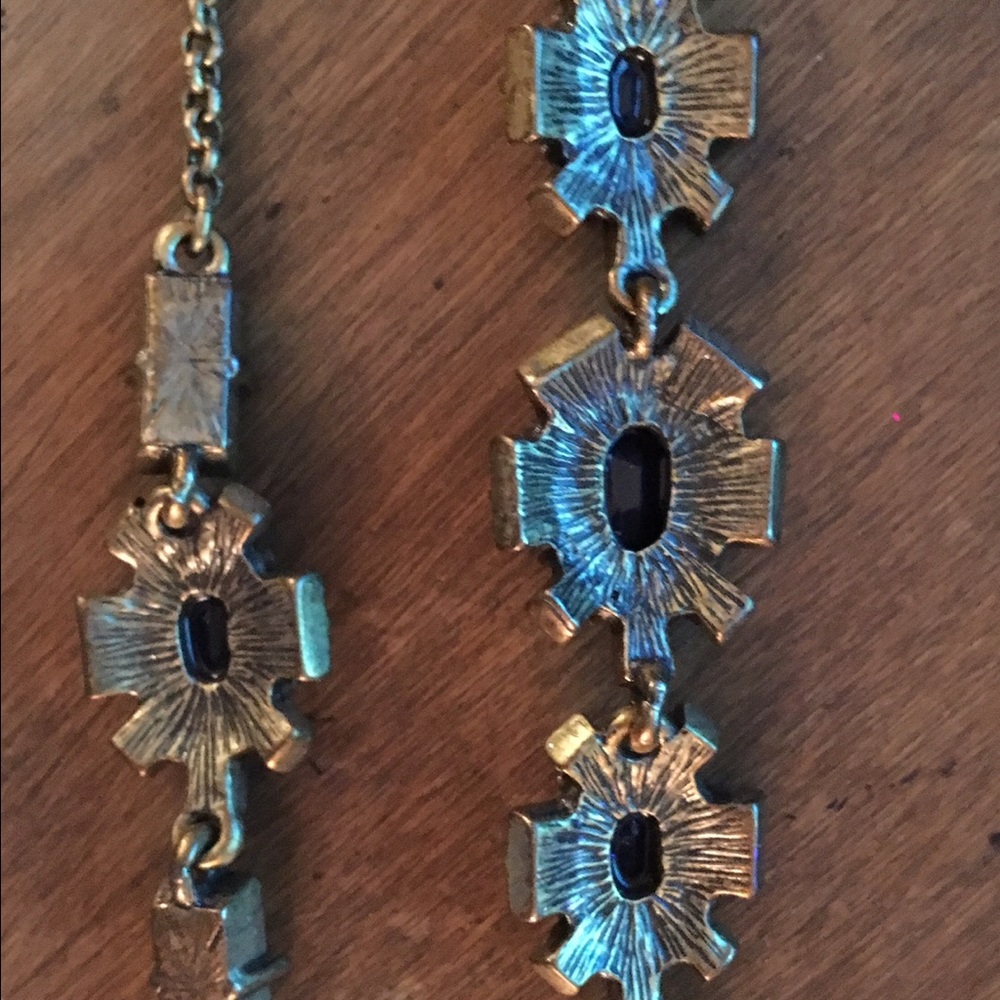 VINTAGE DARK BLUE STONES & RHINESTONES NECKLACE - Picture 5 of 6