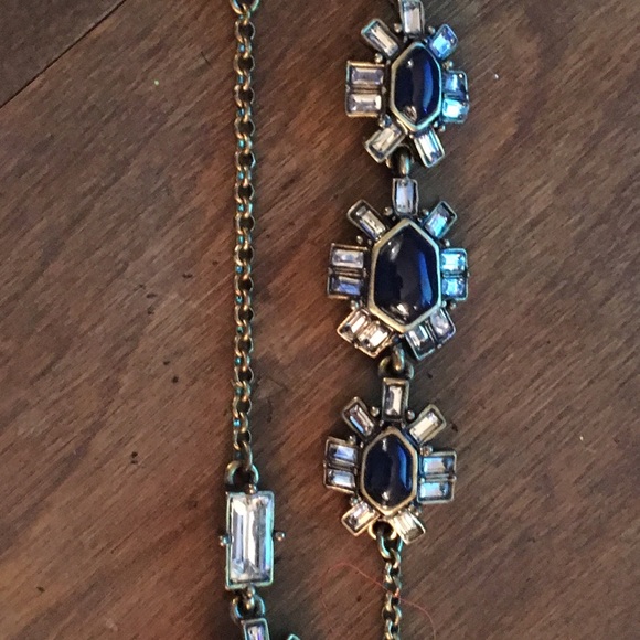 VINTAGE DARK BLUE STONES & RHINESTONES NECKLACE - Picture 4 of 6