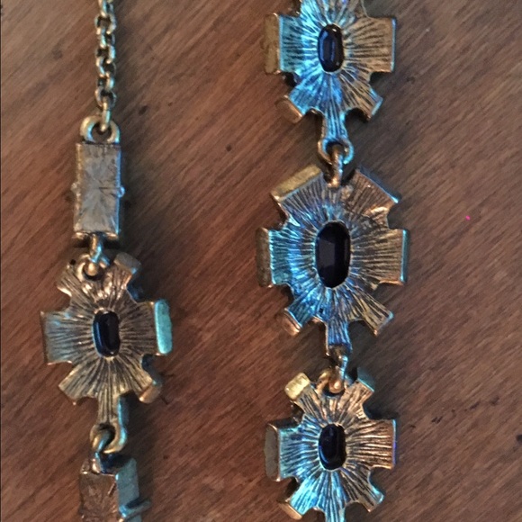 VINTAGE DARK BLUE STONES & RHINESTONES NECKLACE - Picture 5 of 6