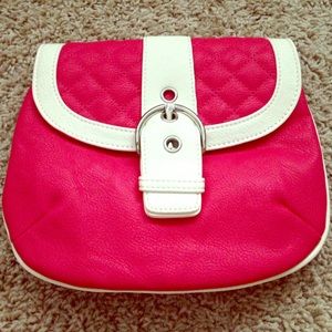 Pink and white with silver buckle clutch