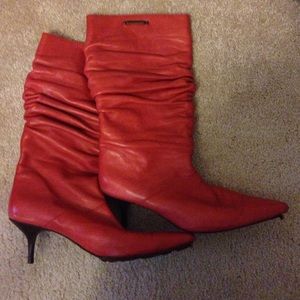 Slouchy red leather boots