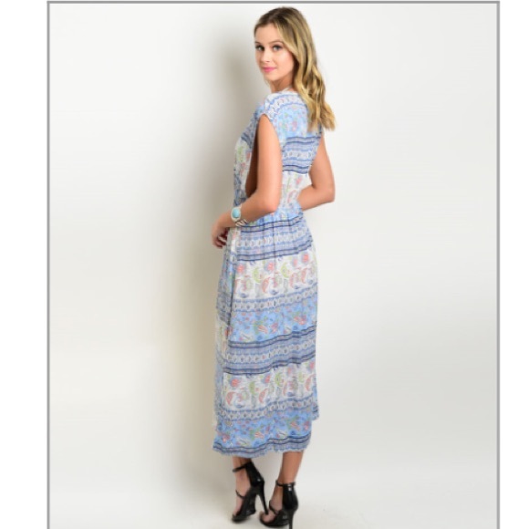 Last One (Medium)! Light Blue Floral Midi Dress - Picture 2 of 3