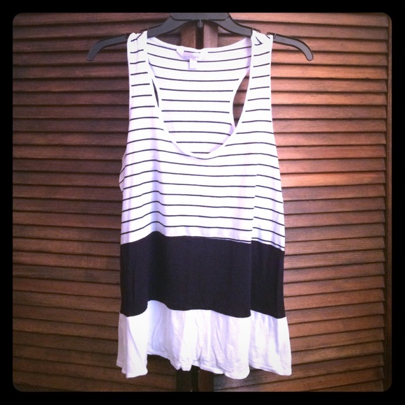 Adorable navy and white stripped sheer tank!