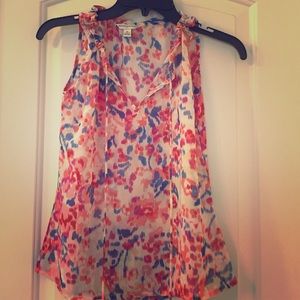 Cute floral drawstring shear tank