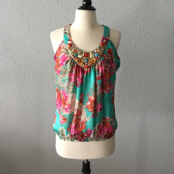 Cache Tops - Cache Beaded Floral Blouse