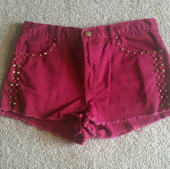 Women's maroon jean shorts