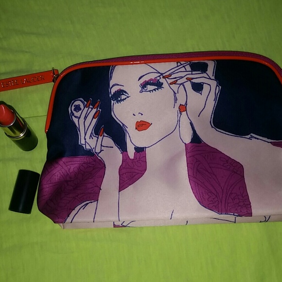 Makeup bag with coral/ orange lipstick. NWOT