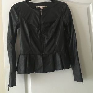 Peplum faux leather bomber jacket