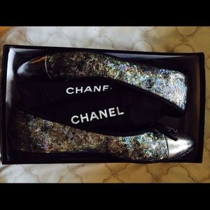 Chanel Hologram Silver & Black Ballerina Flats
