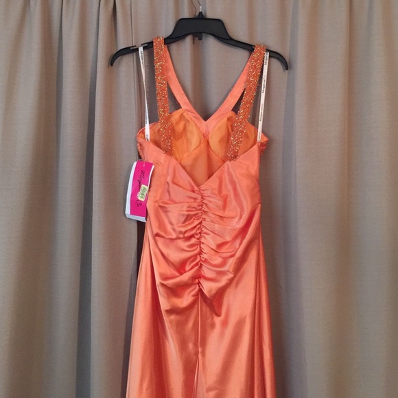 Morgan&Co Orange Full Length Beaded Gown - Picture 3 of 4