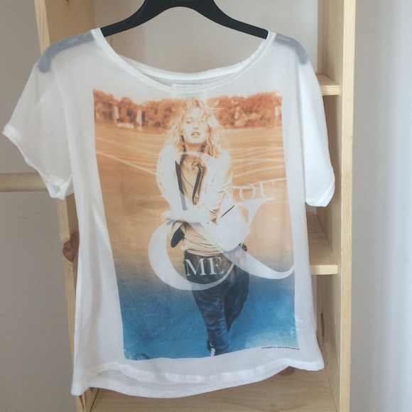 Sheer shirt says "you&me"