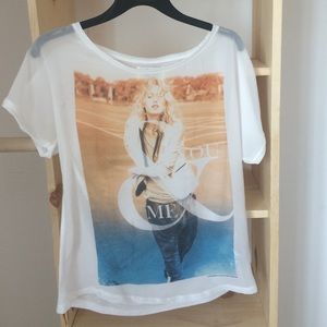 Sheer shirt says "you&me"