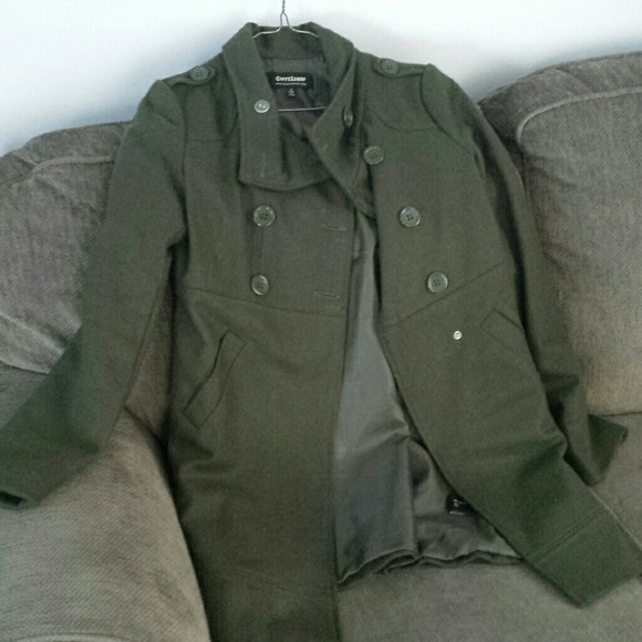 Army green peacoat
