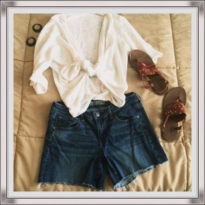Cutoff dark wash denim shorts