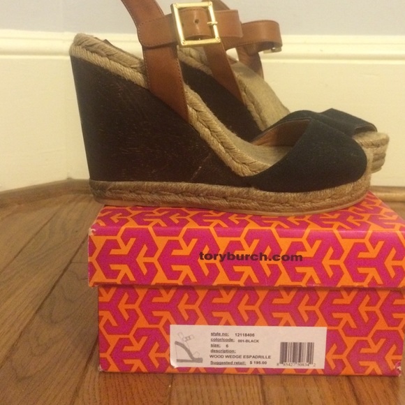 Tory burch wood wedge espadrilles size 6 GUC