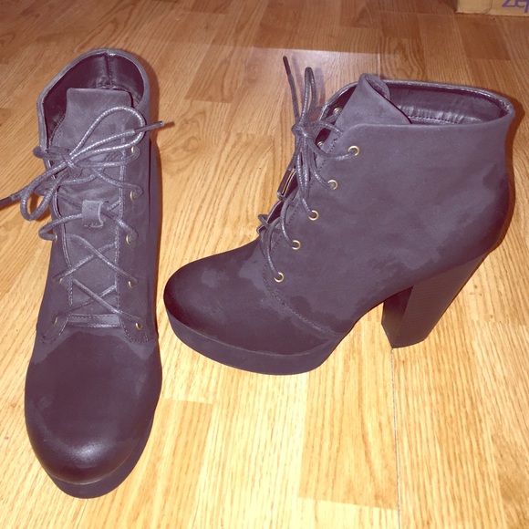 Black Lace-Up Booties -- Size 10