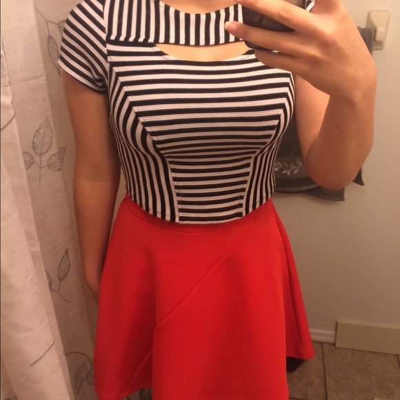 Coral skater skirt with a striped crop top bundle