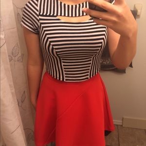 Coral skater skirt with a striped crop top bundle