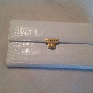 Lauren white "croc" checkbook wallet