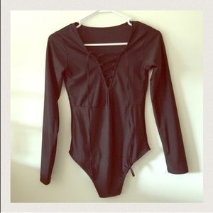 Black lace up body suit