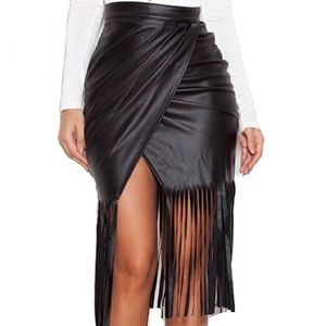 Fringe faux leather skirt