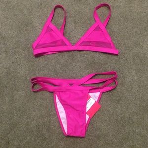 Hot pink mesh bikini