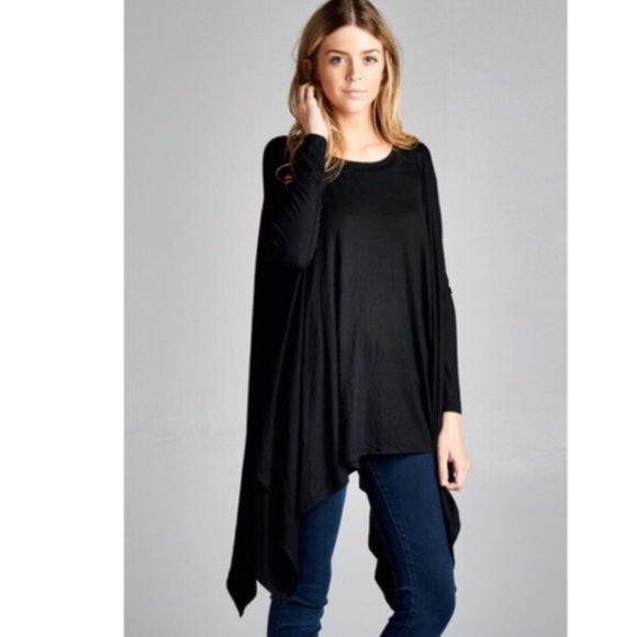 NEW! Black asymmetrical long sleeve jersey top - Picture 2 of 4