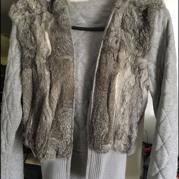 Cute reversible jacket with genuine rabbit fur . - Picture 1 of 4