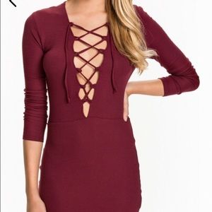 Red lace up bodycon dress