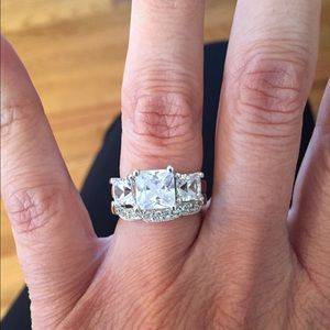.925 Stamped Silver 3 Stone Princess Cut CZ