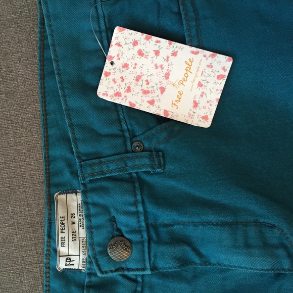 Free People Straight Leg Teal Jean - Picture 3 of 3