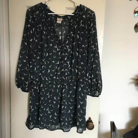 Mossimo Supply Co. Tops - Sheer navy top with bird print and buttons