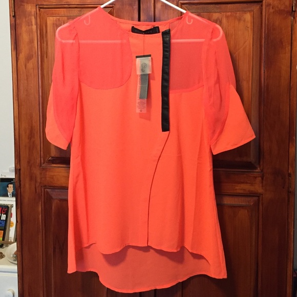 Sheer, coral, Stella & Jamie blouse