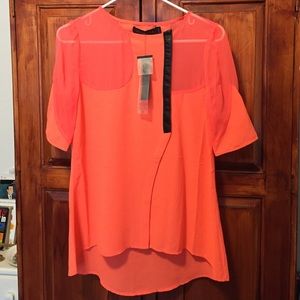 Sheer, coral, Stella & Jamie blouse