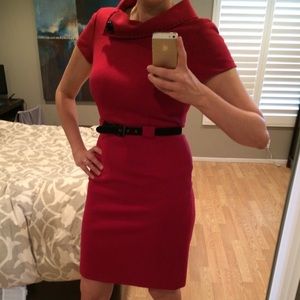 Red Tahari Suit dress with a belted waist