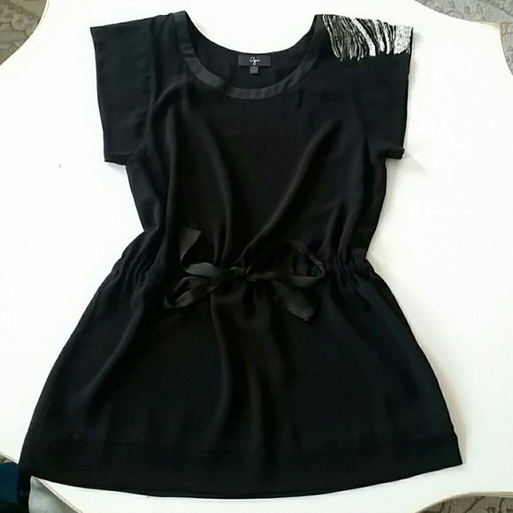 Aqua black dress with one beaded shoulder
