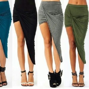 Sexy high low black body con skirt