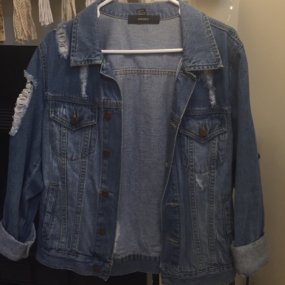 Distressed denim boyfriend jacket